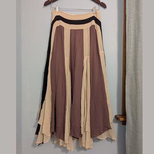 Temperley London Silk Pleated Maxi Skirt - Chevron Stripe - Size 4 / UK 8